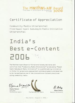 Getting first manthan award for Community Radio